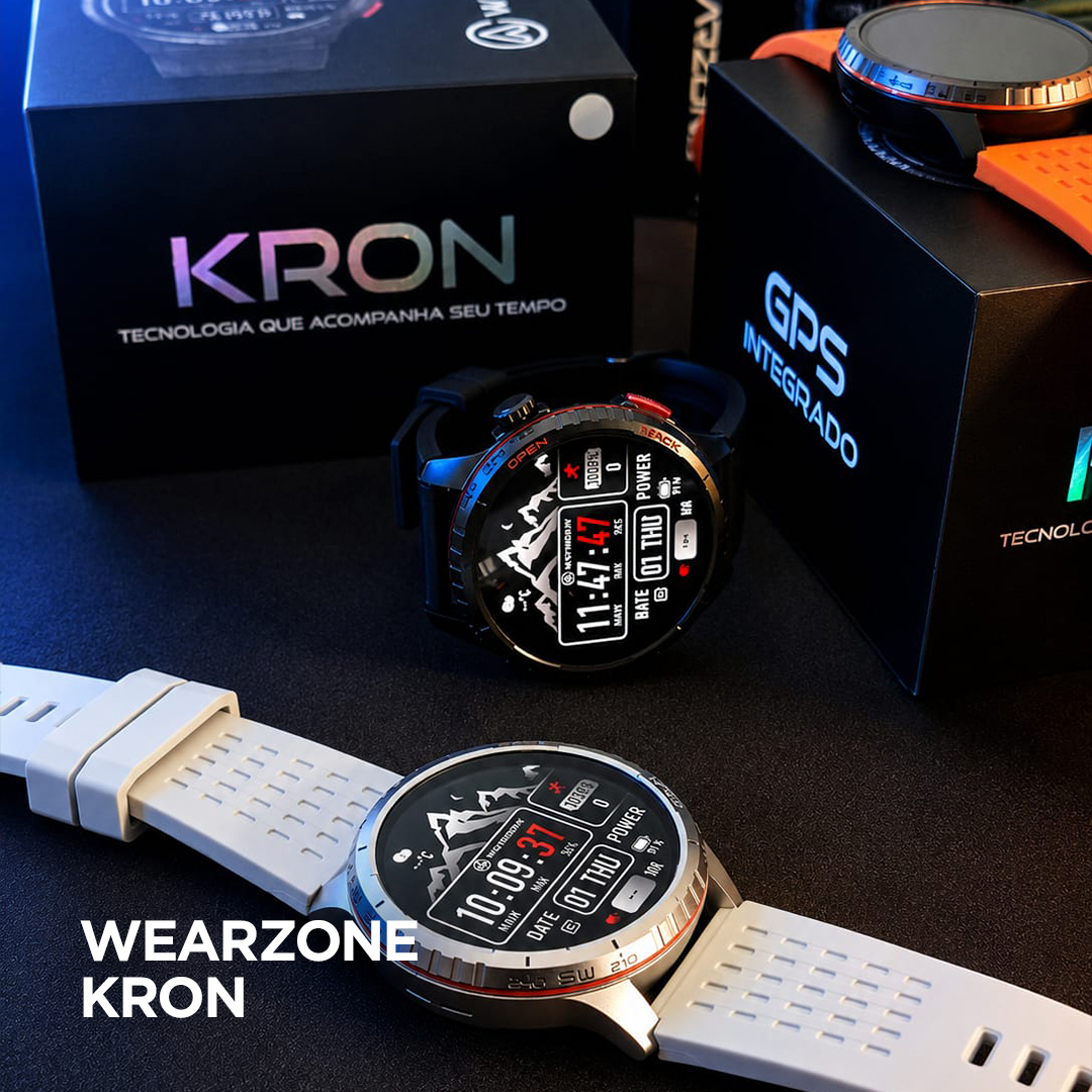 Smartwatch Wearzone KRON AMOLED com GPS Integrado, Chamadas Bluetooth, 3 ATM e Pulseira de Silicone