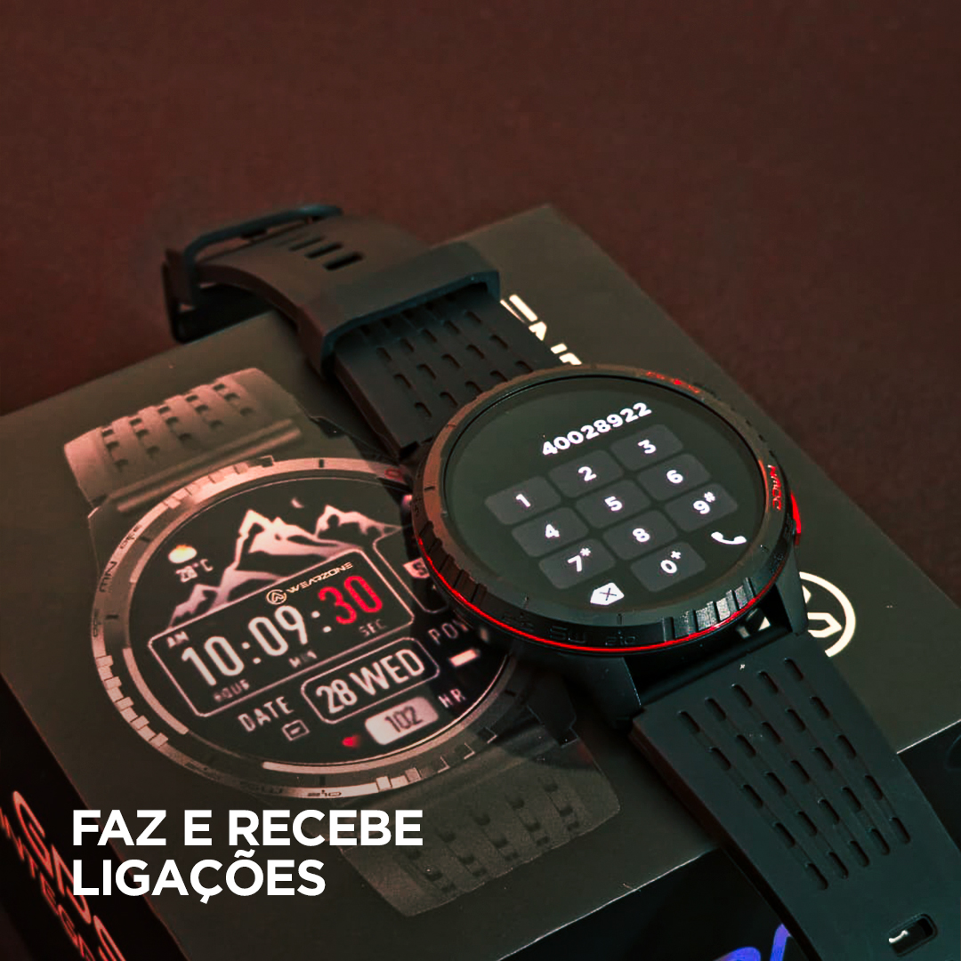 Smartwatch Wearzone KRON AMOLED com GPS Integrado, Chamadas Bluetooth, 3 ATM e Pulseira de Silicone