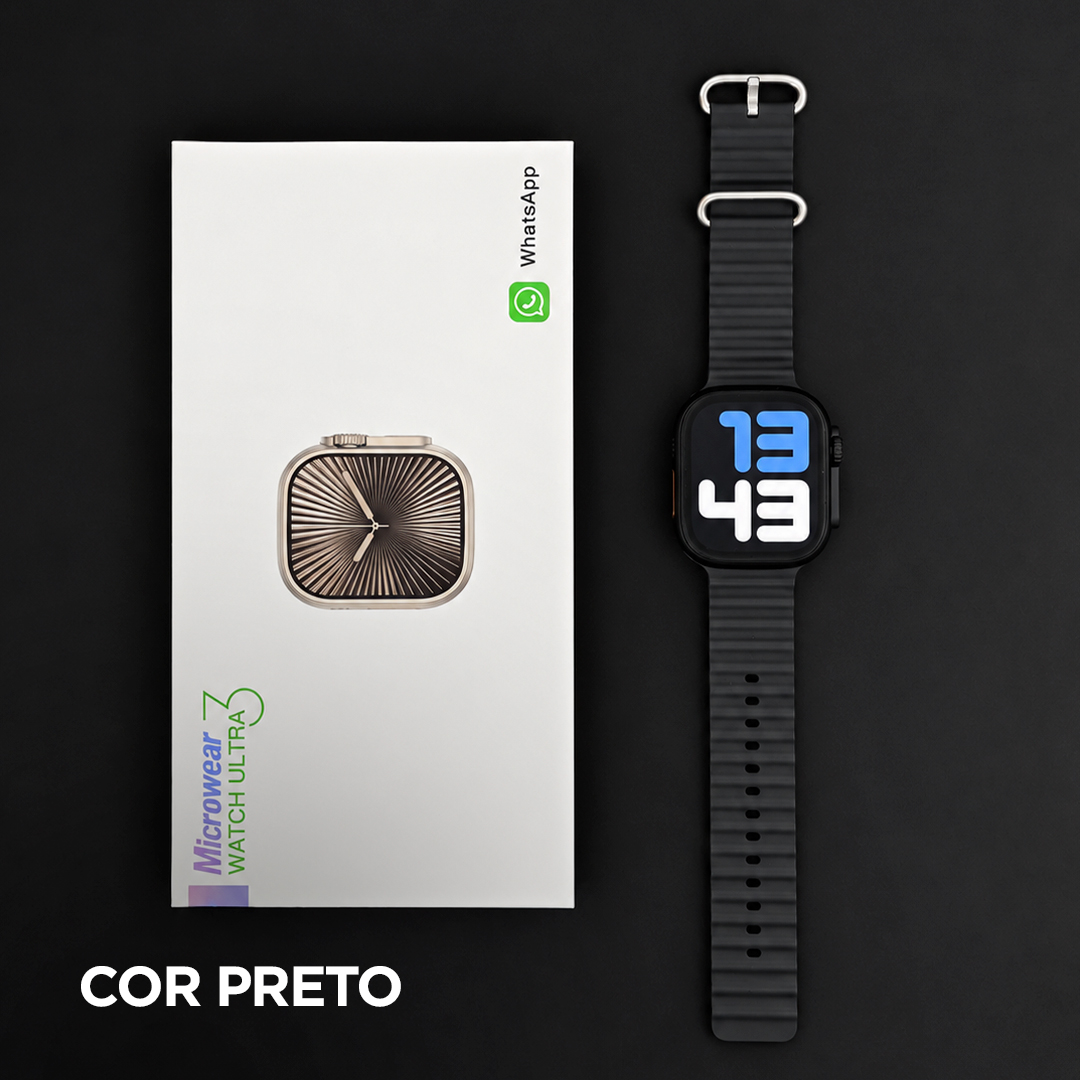 Smartwatch Microwear Ultra U3W 49mm Tela HD 2,2”, 1GB de Memória, WhatsApp por Voz e IP68