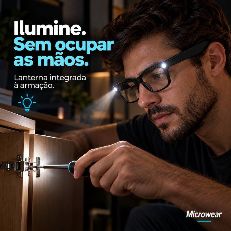 Óculos Inteligente Microwear W94 Bluetooth Fone Ouvido Open Ear Com IA ChatGPT E Lanterna LED