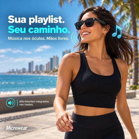 Óculos Inteligente Microwear W94 Bluetooth Fone Ouvido Open Ear Com IA ChatGPT E Lanterna LED