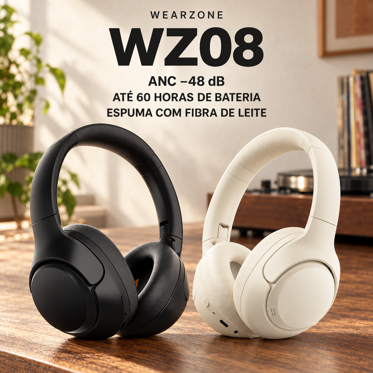 WEARZONE WZ08 | ANC -43 dB | SOM IMERSIVO | BLUETOOTH 5.4 | ATÉ 60 HORAS