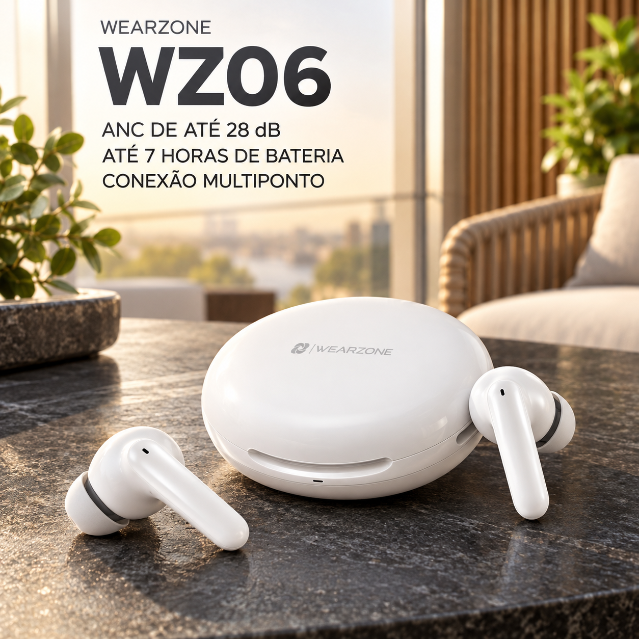 Fone bluetooth TWS WZ06 Cancelamento de Ruído ANC ENC Multi-point