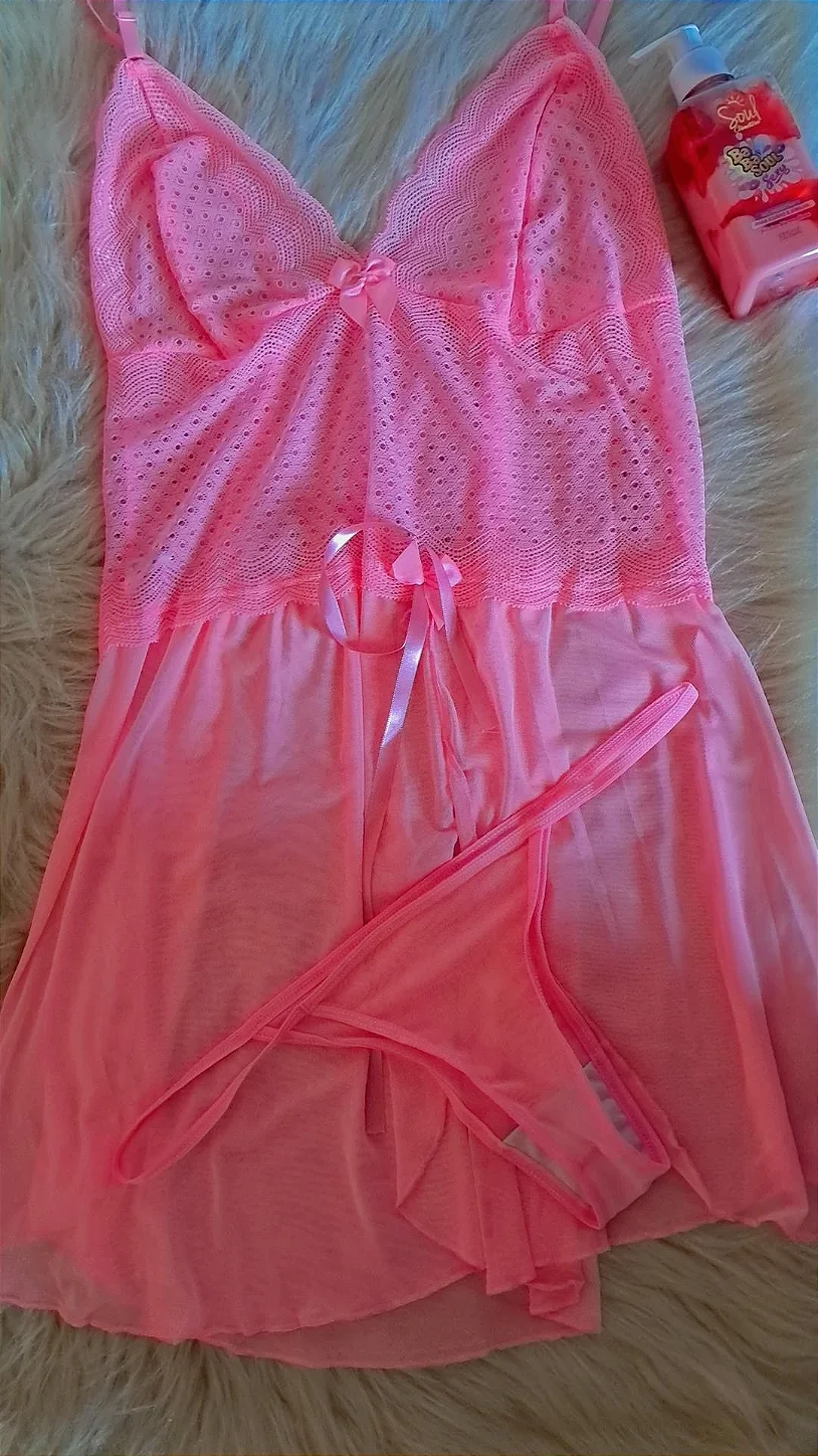 Camisola com renda e fita plus tamanho 50 acompanha a calçinha