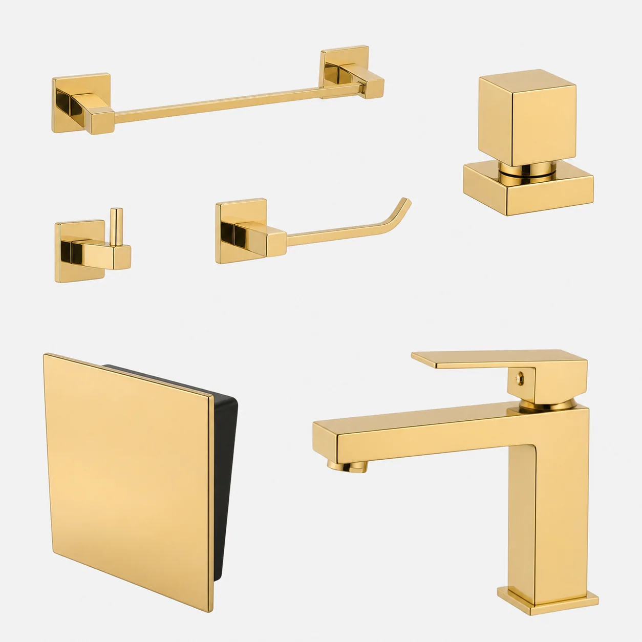 Kit Lavabo Square 6 Peças Acessórios Banheiro