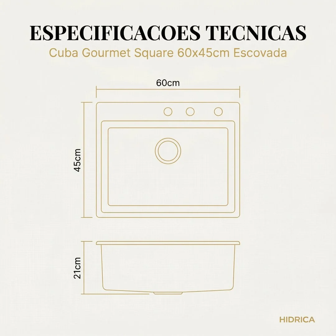 Hídrica Metais Cuba Gourmet Square 60x45 Inox 304