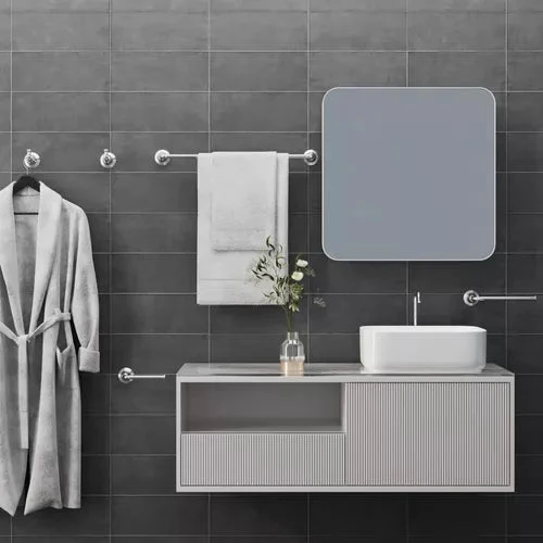 Kit de acessórios para banheiro com 4 peças em Aço Inox 304, acabamento bicolor e design Provençal.