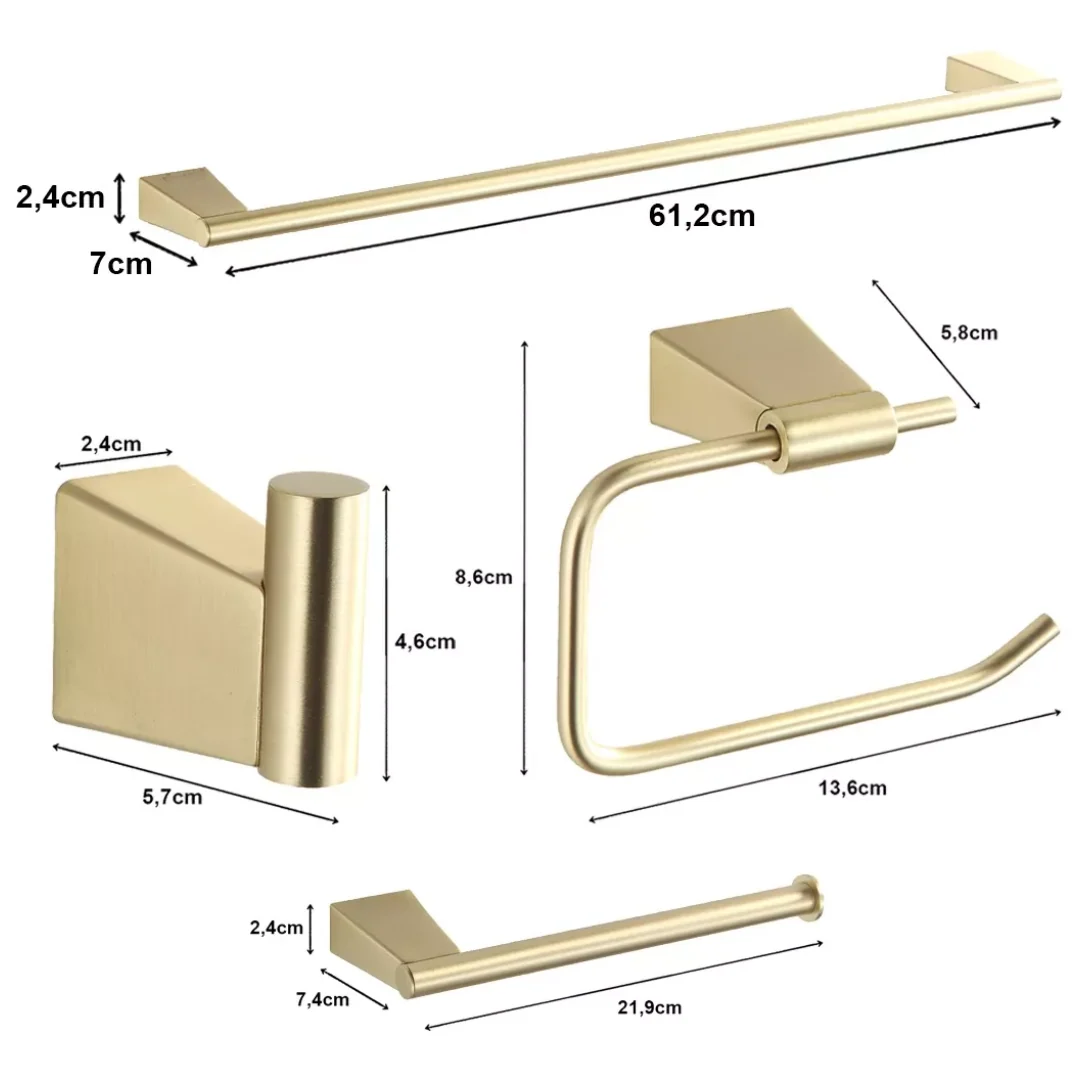Hidrica Metais Kit Penduradores Minimal Dourado 4 Peças