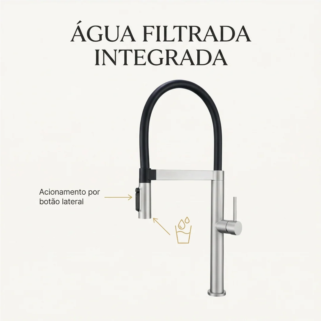 Hídrica Metais Torneira Gourmet New Slim Monocomando Filtro