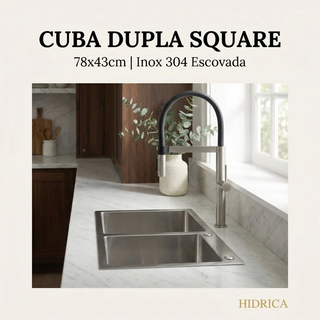 Hídrica Metais Cuba Dupla Square 78x43 Inox 304 Escovada