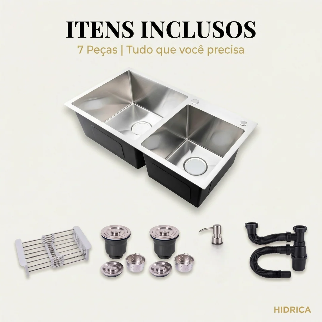 Hídrica Metais Cuba Dupla Square 78x43 Inox 304 Escovada