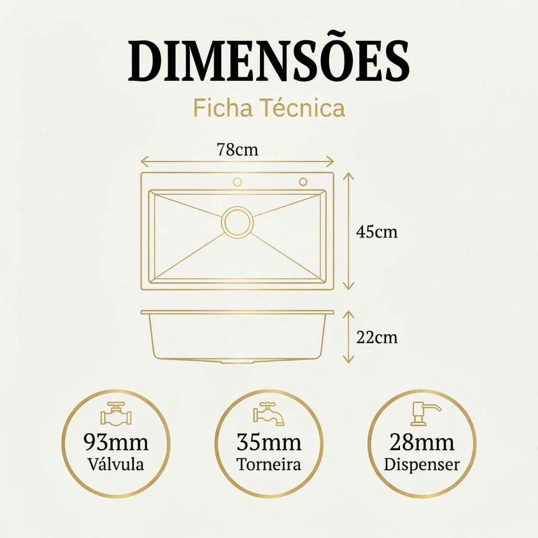 Hídrica Metais Cuba Gourmet Artisan 78x45 Inox 304