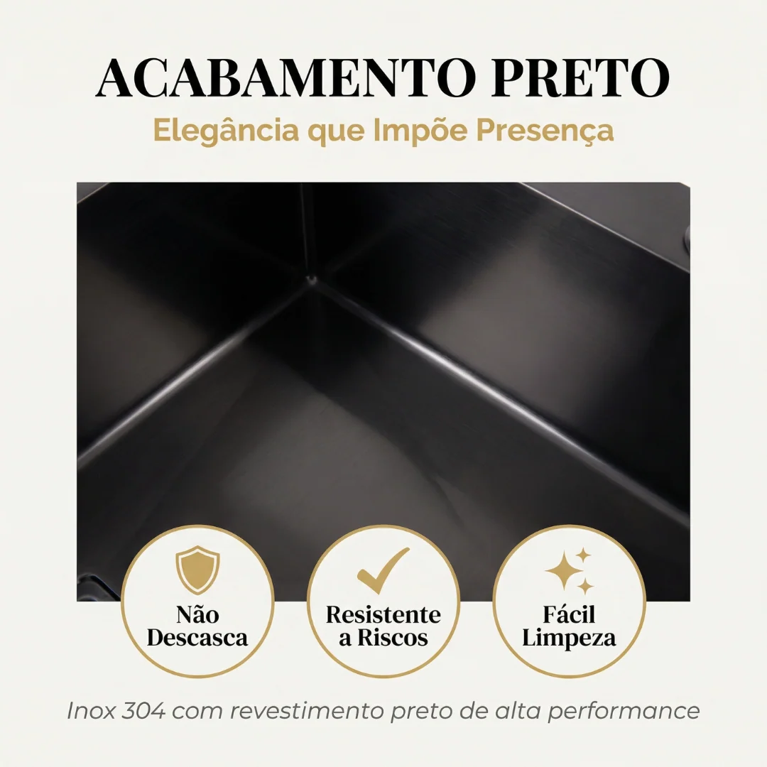 Hídrica Metais Cuba Gourmet Artisan 78x45 Inox 304 Preta