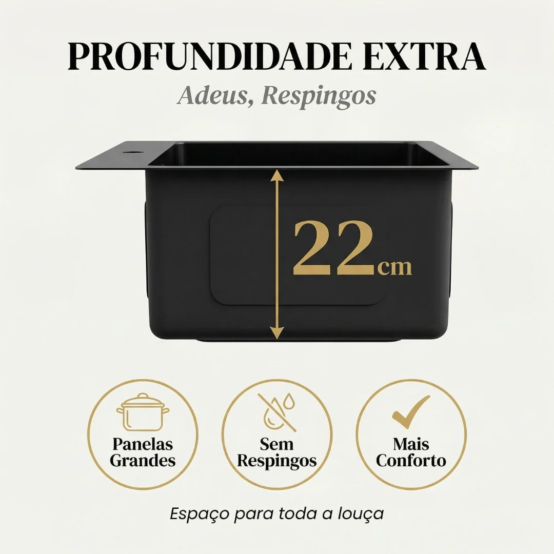Hídrica Metais Cuba Gourmet Artisan 78x45 Inox 304 Preta