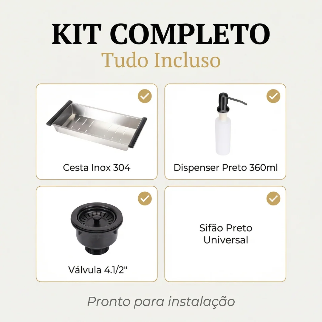 Hídrica Metais Cuba Gourmet Artisan 78x45 Inox 304 Preta