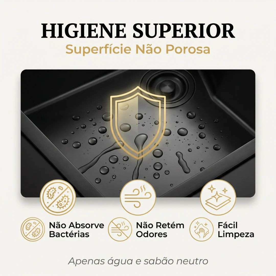 Hídrica Metais Cuba Gourmet Artisan 78x45 Inox 304 Preta