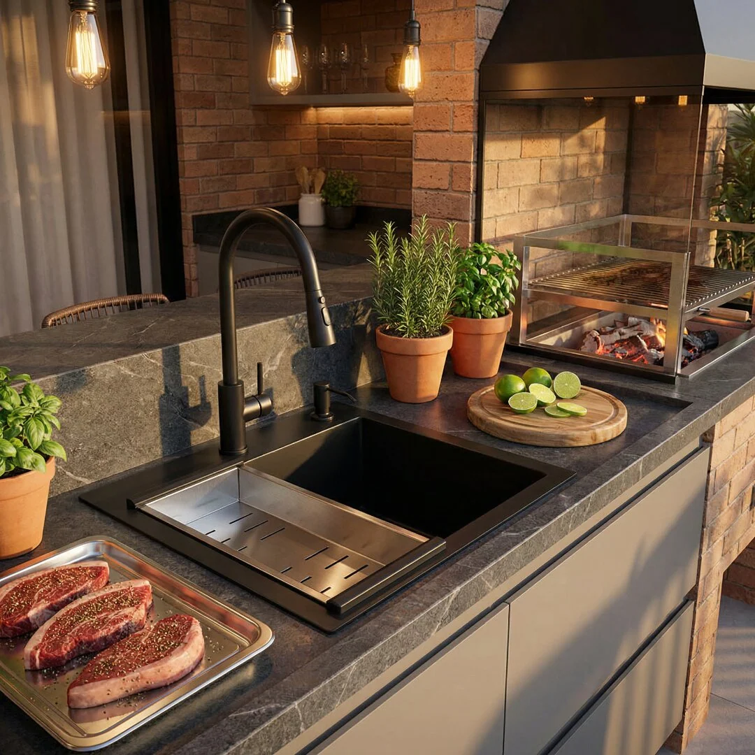 Hídrica Metais Cuba Gourmet Square 44x44 Preta Inox 304