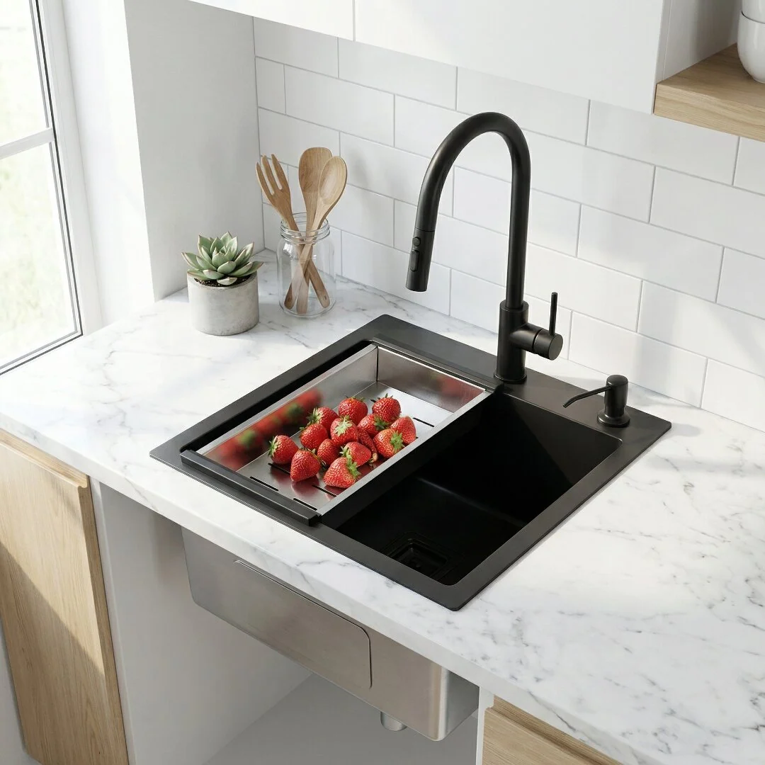 Hídrica Metais Cuba Gourmet Square 44x44 Preta Inox 304