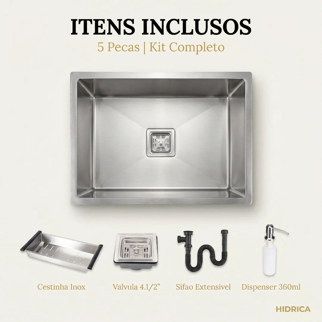 Hídrica Metais Cuba Gourmet Square 60x45 Preta Inox 304