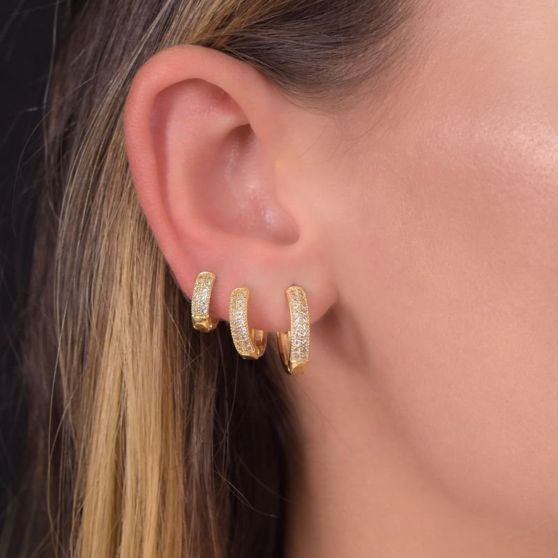 Trio de Argolas com Pedras Brilhantes Banhado a Ouro 18K