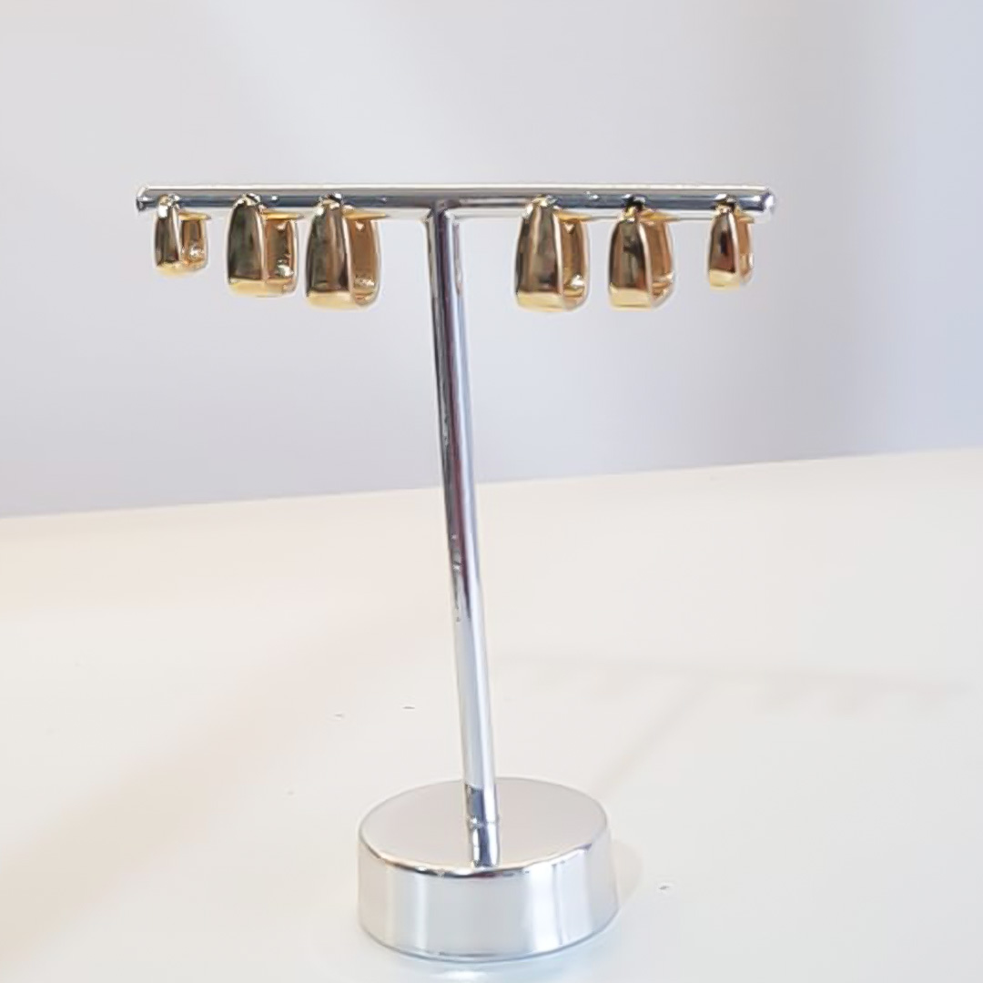 TRIO DE BRINCOS ARGOLA RETANGULAR BANHADO OURO 18K