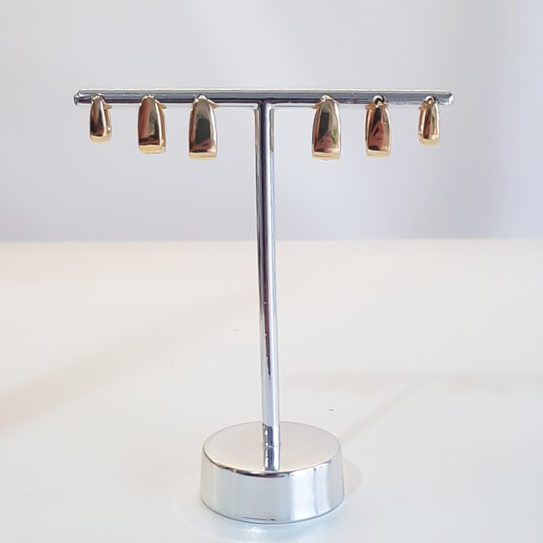 TRIO DE BRINCOS ARGOLA RETANGULAR BANHADO OURO 18K