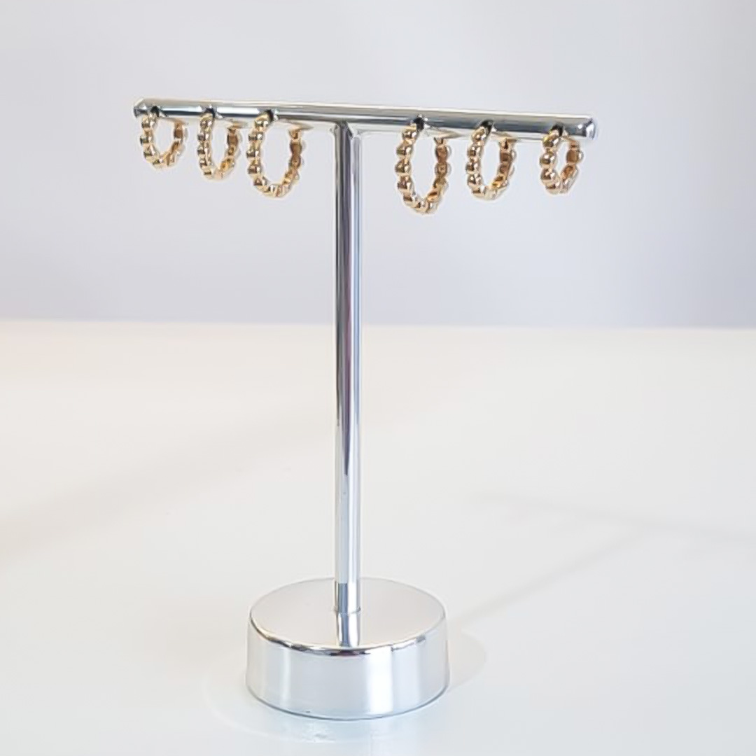 TRIO DE BRINCOS DE ARGOLA COM BOLINHAS BANHADO OURO 18K