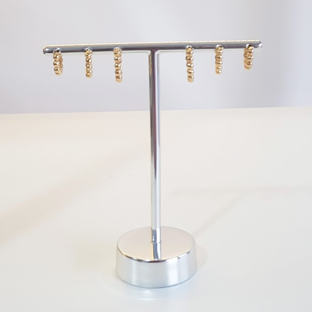 TRIO DE BRINCOS DE ARGOLA COM BOLINHAS BANHADO OURO 18K