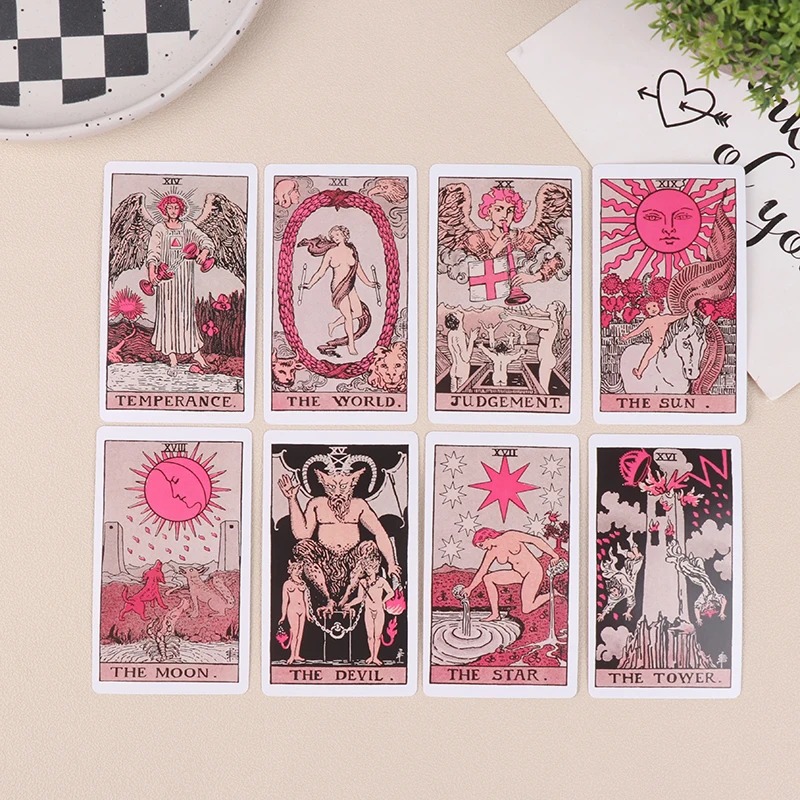 Pink Rider Waite Tarot Cartas Deck Set para Iniciantes