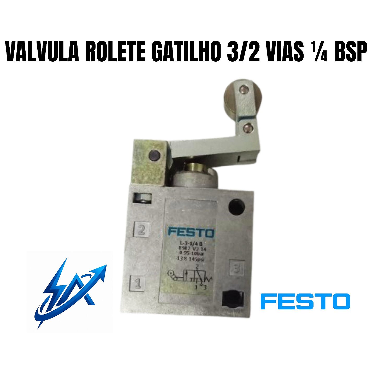 Válvula Pneumática Rolete Gatilho 3/2 Vias 1/4 BSP - L3-1/4 Festo