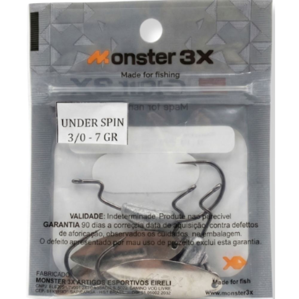 MONSTER 3X ANZOL OFFSET LASTREADO UNDER SPIN PRO 3/0 7G 3UN
