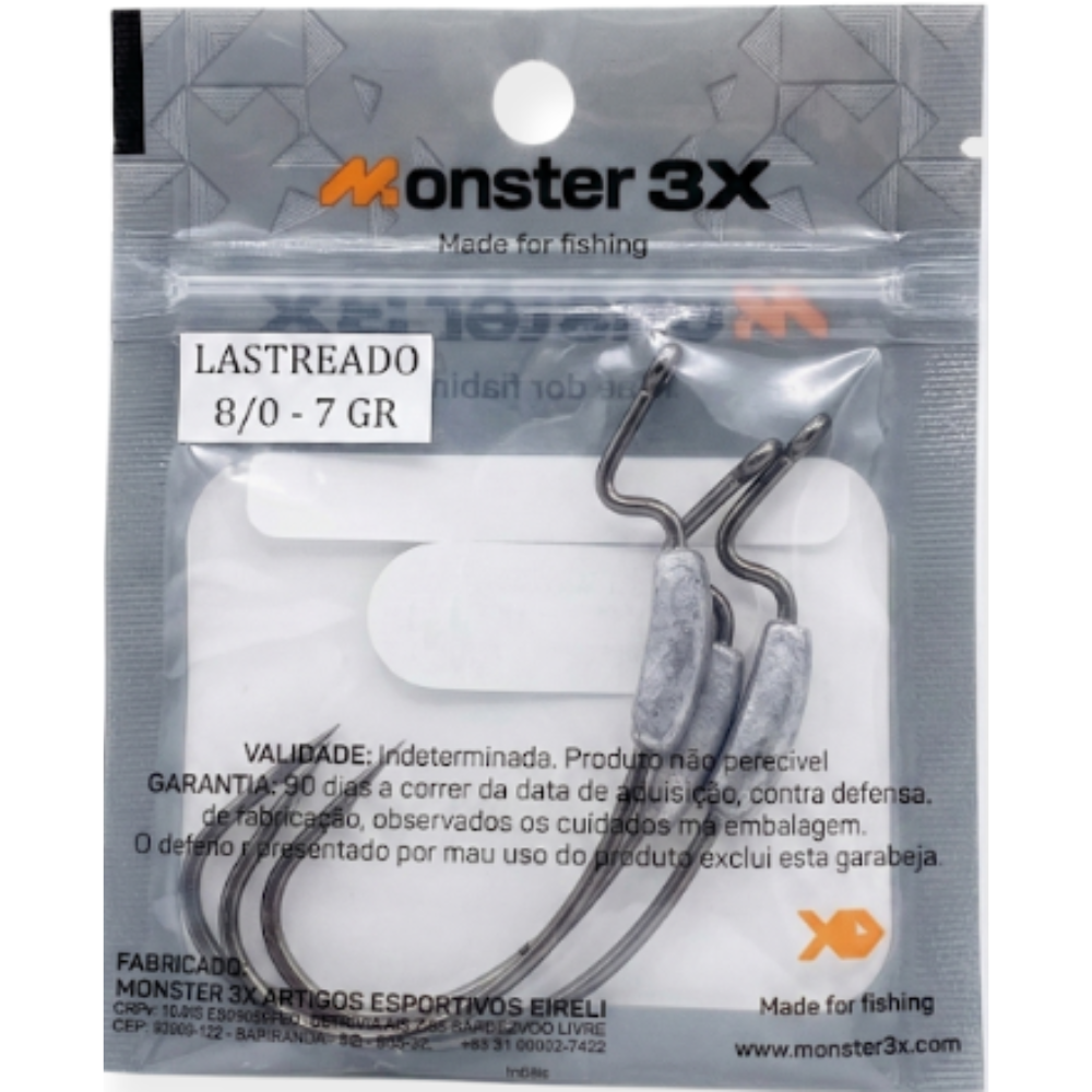 MONSTER 3X ANZOL OFFSET LASTREADO PRO 8/0 7G 3UN