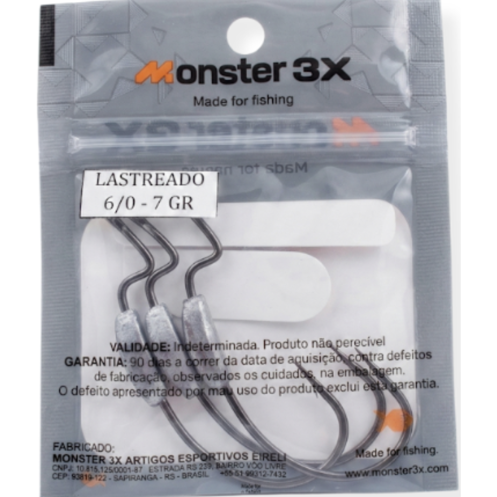 MONSTER 3X ANZOL OFFSET LASTREADO PRO 6/0 7G 3UN