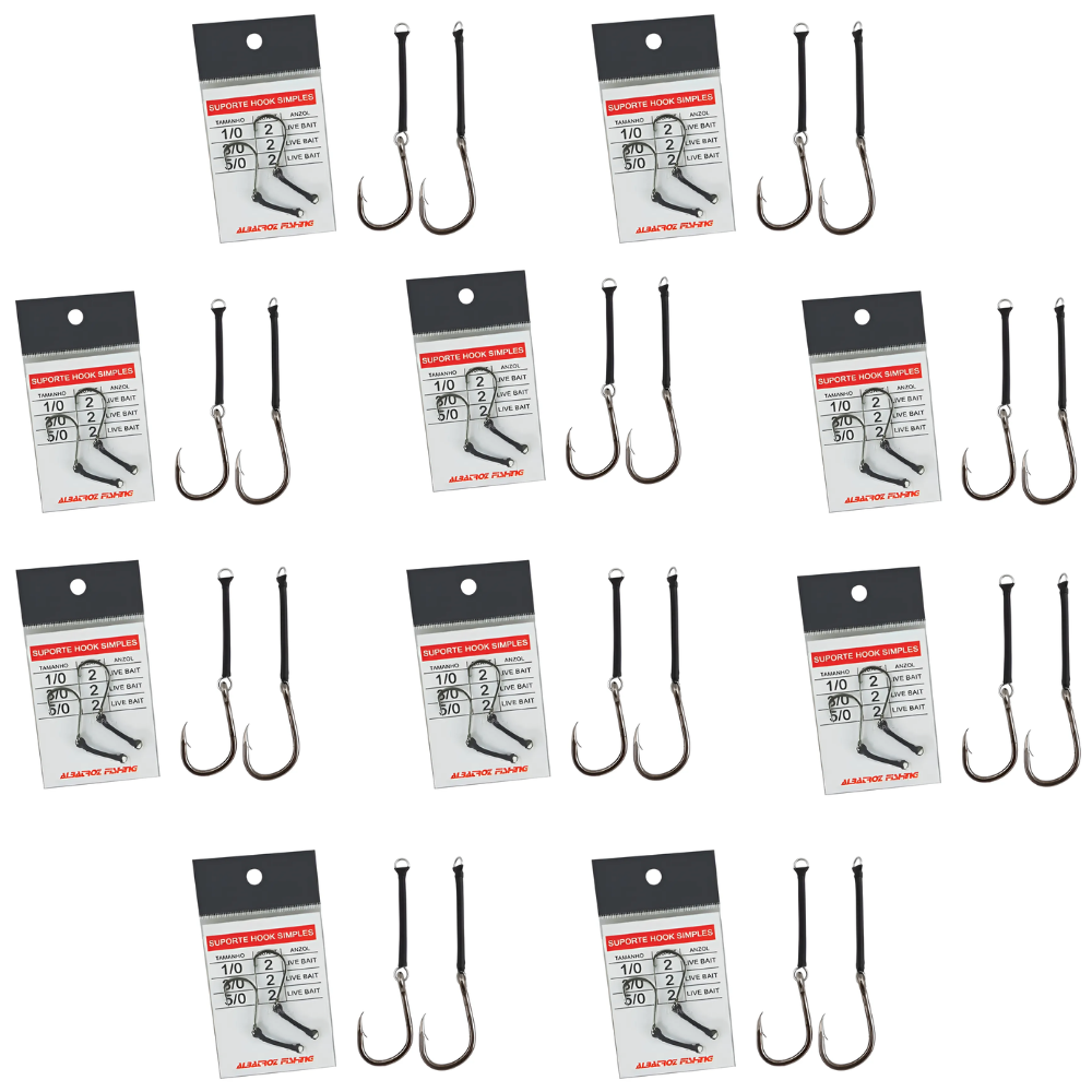 ALBATROZ KIT 10 CARTELAS SUPORTE HOOK SIMP LIVE BAIT 1/0 2UN