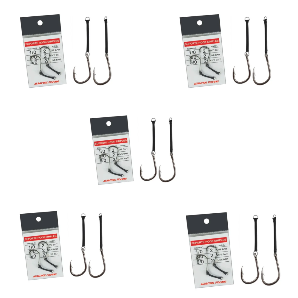 ALBATROZ KIT 5 CART ANZOL SUPORTE HOOK SIM LIVE BAIT 1/0 2UN