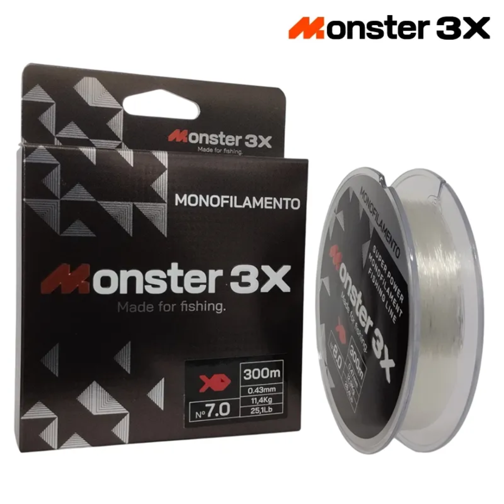 MONSTER 3X LINHAS MONOFILAMENTO 7 0,43MM 25.1LB 11,4KL 300M