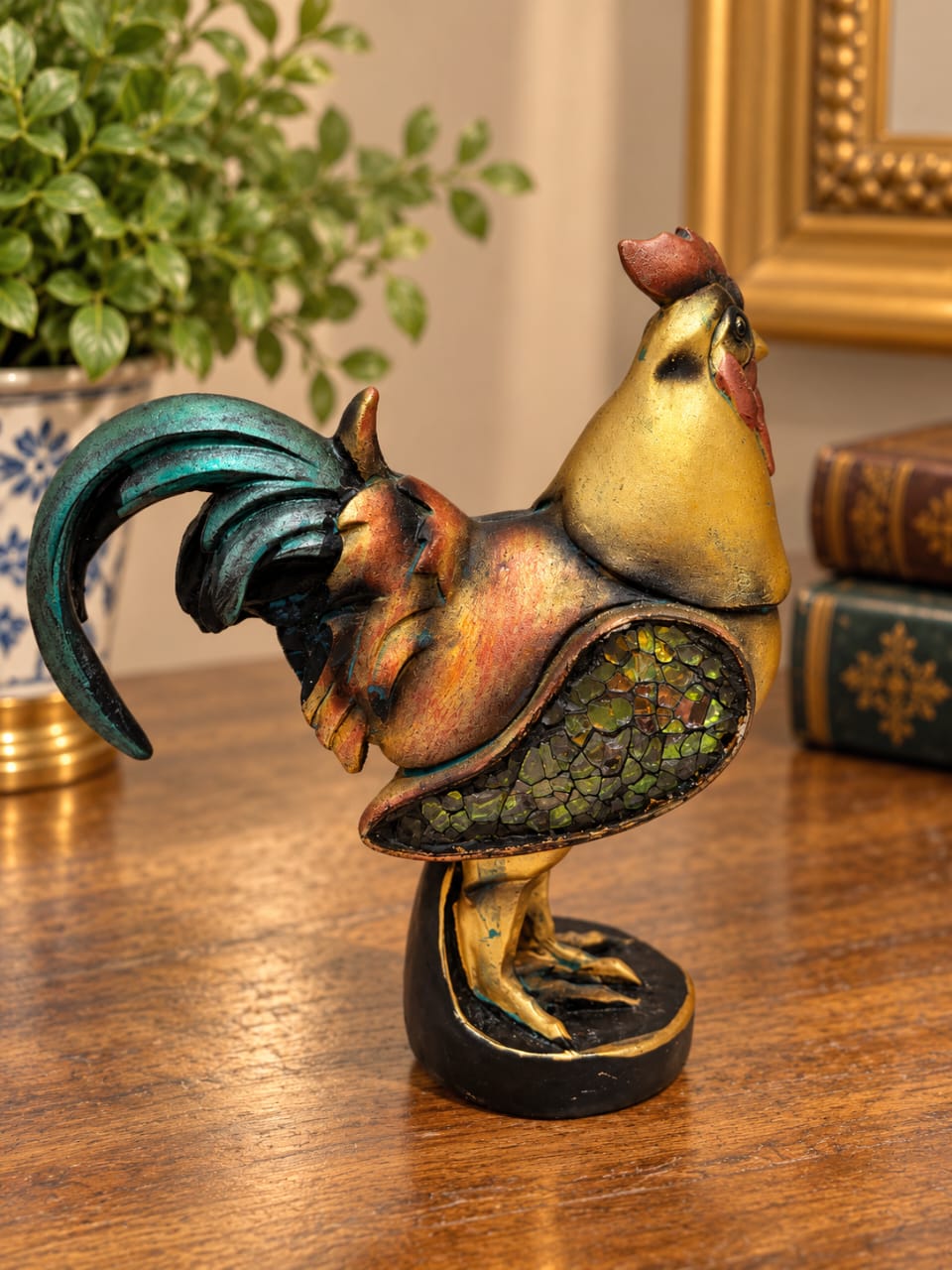 Galinho Vintage de Resina com Mosaico – 13 cm