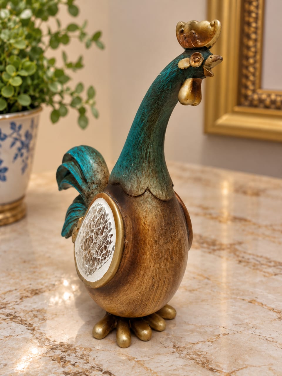 Galo Vintage de Resina com Mosaico – 20 cm