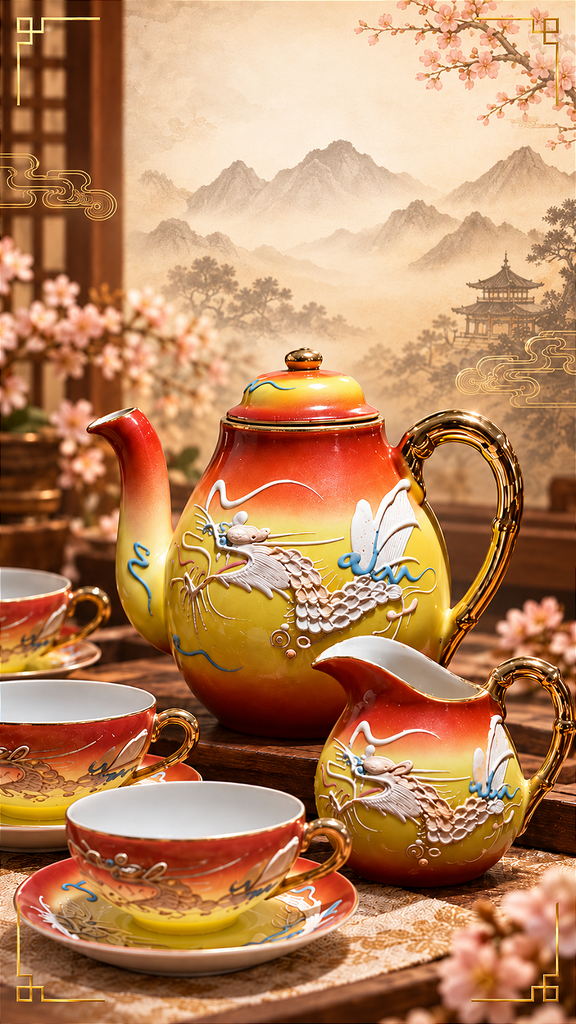 Jogo de Porcelana Japonesa casca de ovo - Japanese Moriage Dragonware