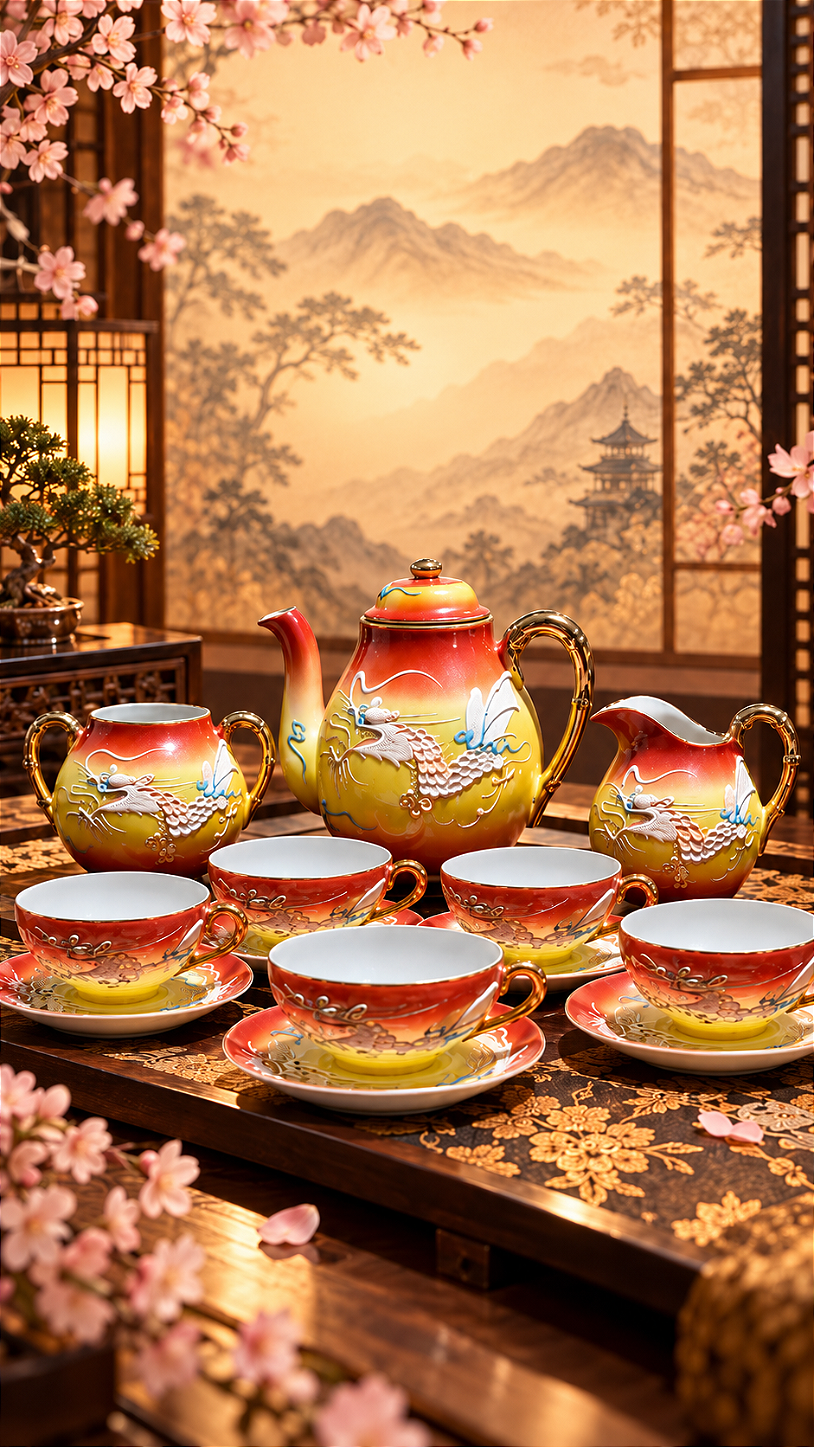 Jogo de Porcelana Japonesa casca de ovo - Japanese Moriage Dragonware