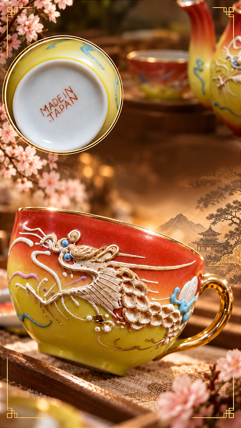 Jogo de Porcelana Japonesa casca de ovo - Japanese Moriage Dragonware