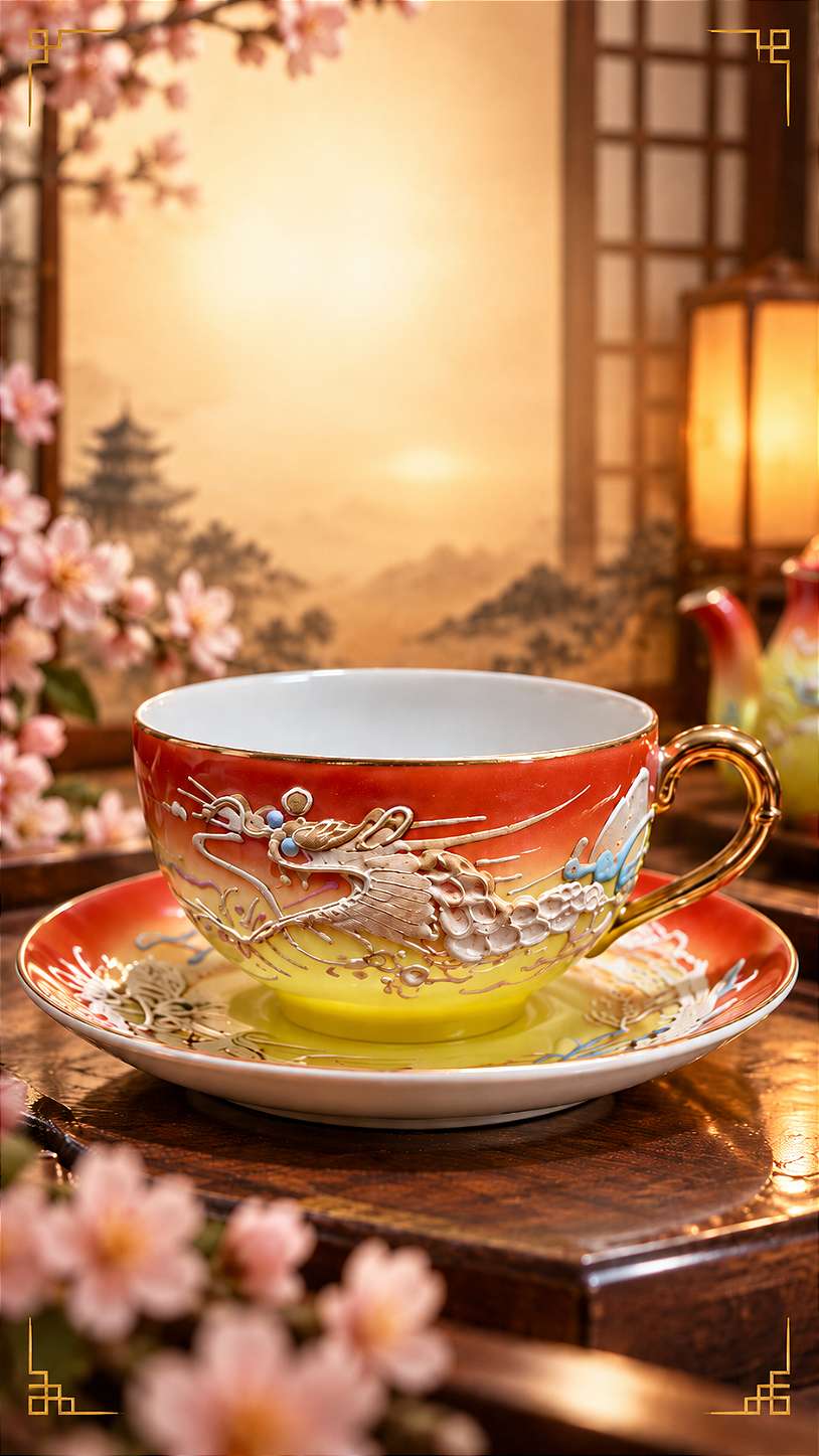 Jogo de Porcelana Japonesa casca de ovo - Japanese Moriage Dragonware