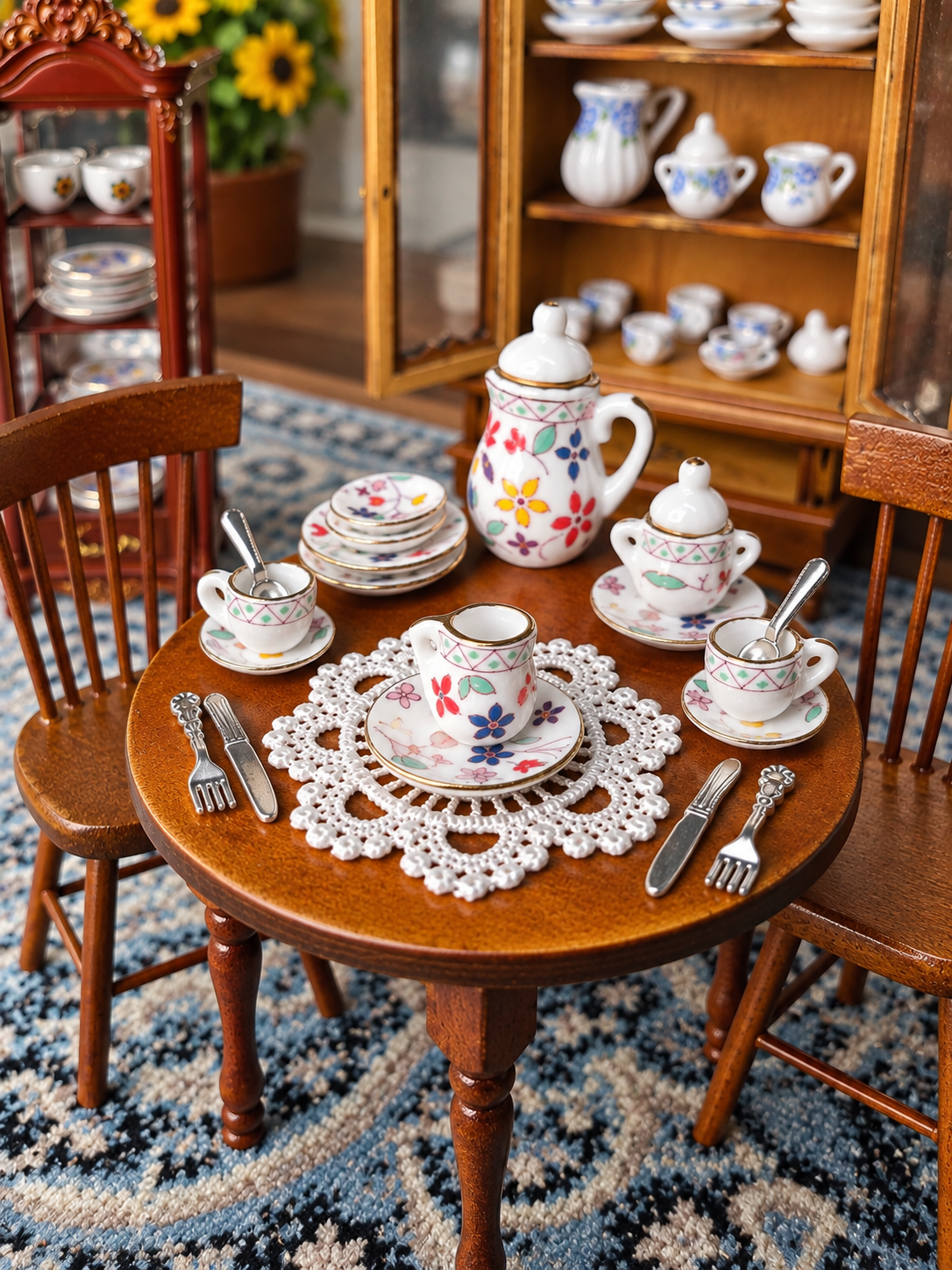 Mini Jogo de Chá em Porcelana Floral Colorido