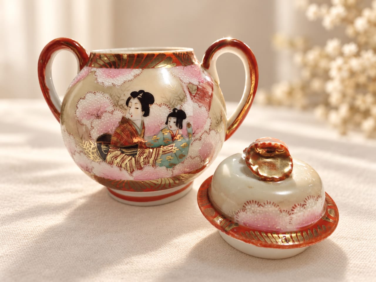 Açucareiro de Porcelana Kutani Assinado