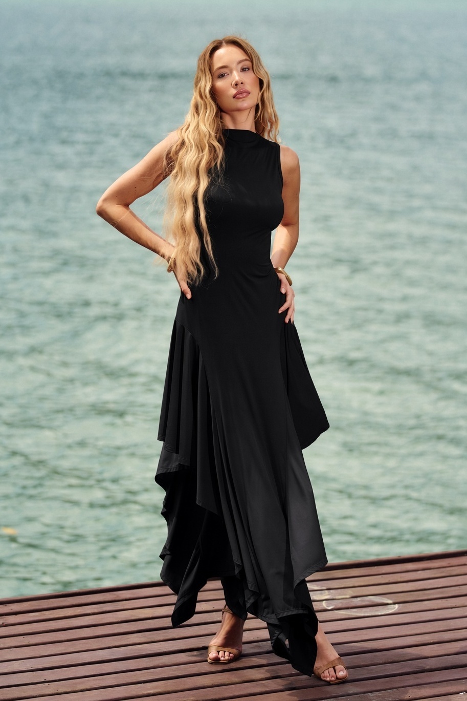 Vestido Malha Jersey Assimetrico