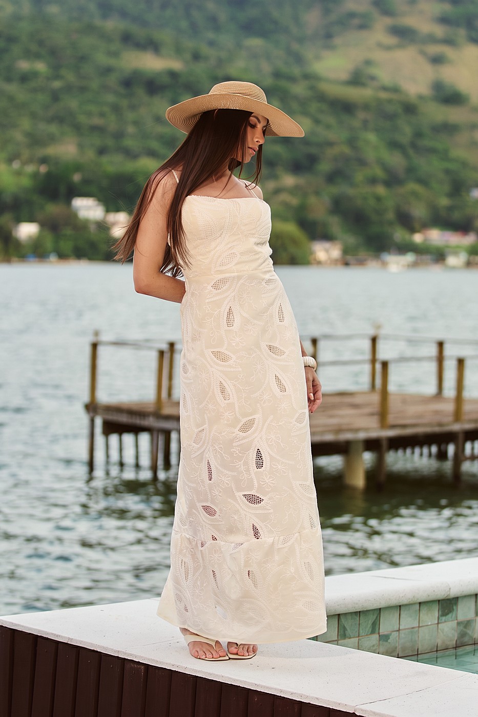 Vestido Longo Laise Alça Fina