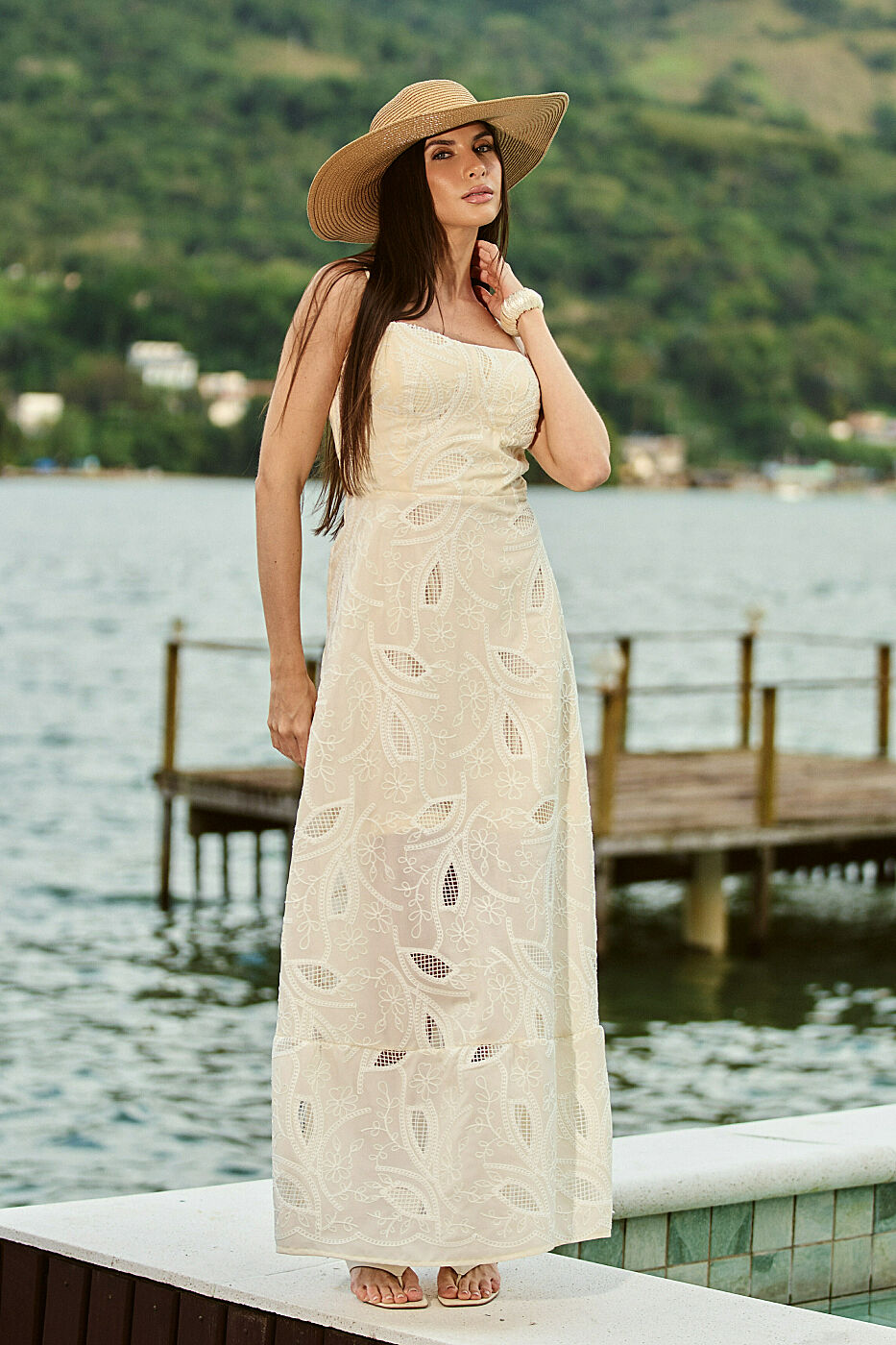 Vestido Longo Laise Alça Fina