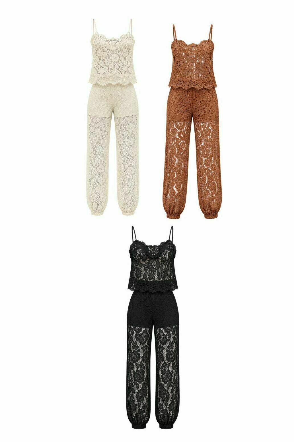 Conjunto Renda Blusa Alça Fina Calça Aladim