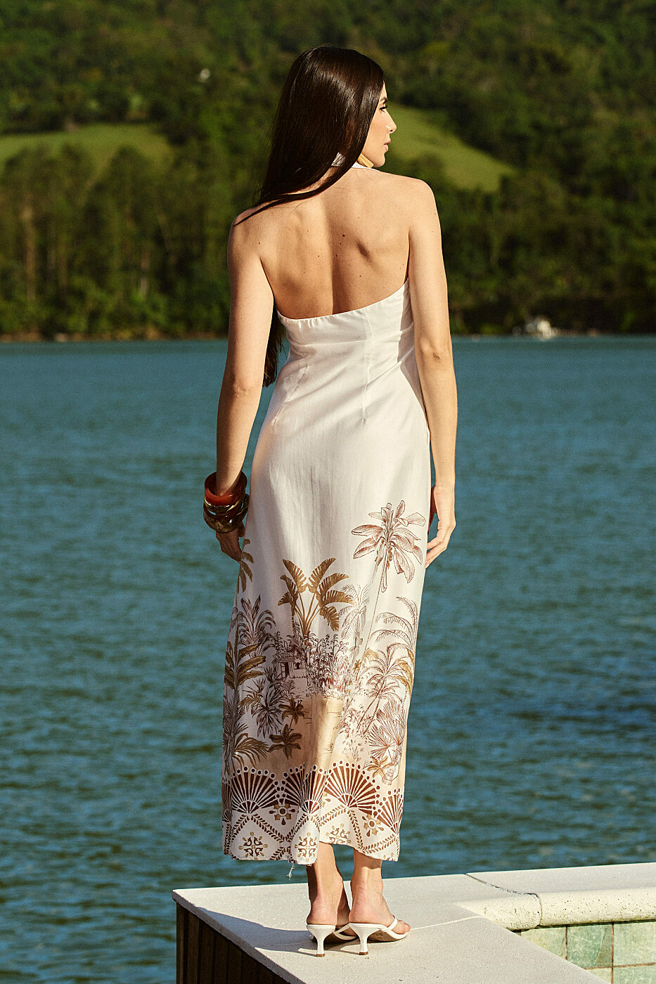 Vestido Algodão Frente Única com Barrado Estampado