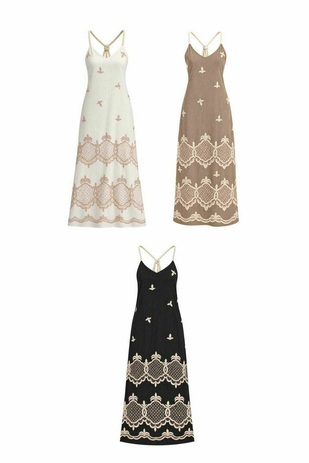 Vestido Alfaiataria Bordado com Amarração Cordão